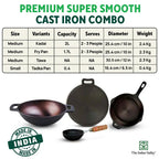The Indus Valley Super Smooth Cast Iron Set: Frypan+ Kadai+ Tawa, Kitchen set for Home, Nonstick, 100% Pure,Toxin-free, Tadka Pan