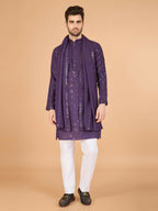 Vastranavya Dusty Purple Exclusive Festival Wear Viscose Silk Thread & Sequence Embroidered Work Kurta with Dupatta