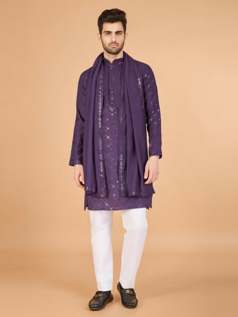 Vastranavya Dusty Purple Exclusive Festival Wear Viscose Silk Thread & Sequence Embroidered Work Kurta with Dupatta