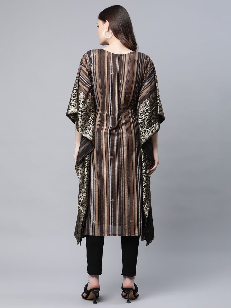 Ahalyaa Women Brown Georgette Gold Silver Printed Kaftan Kurta - Distacart