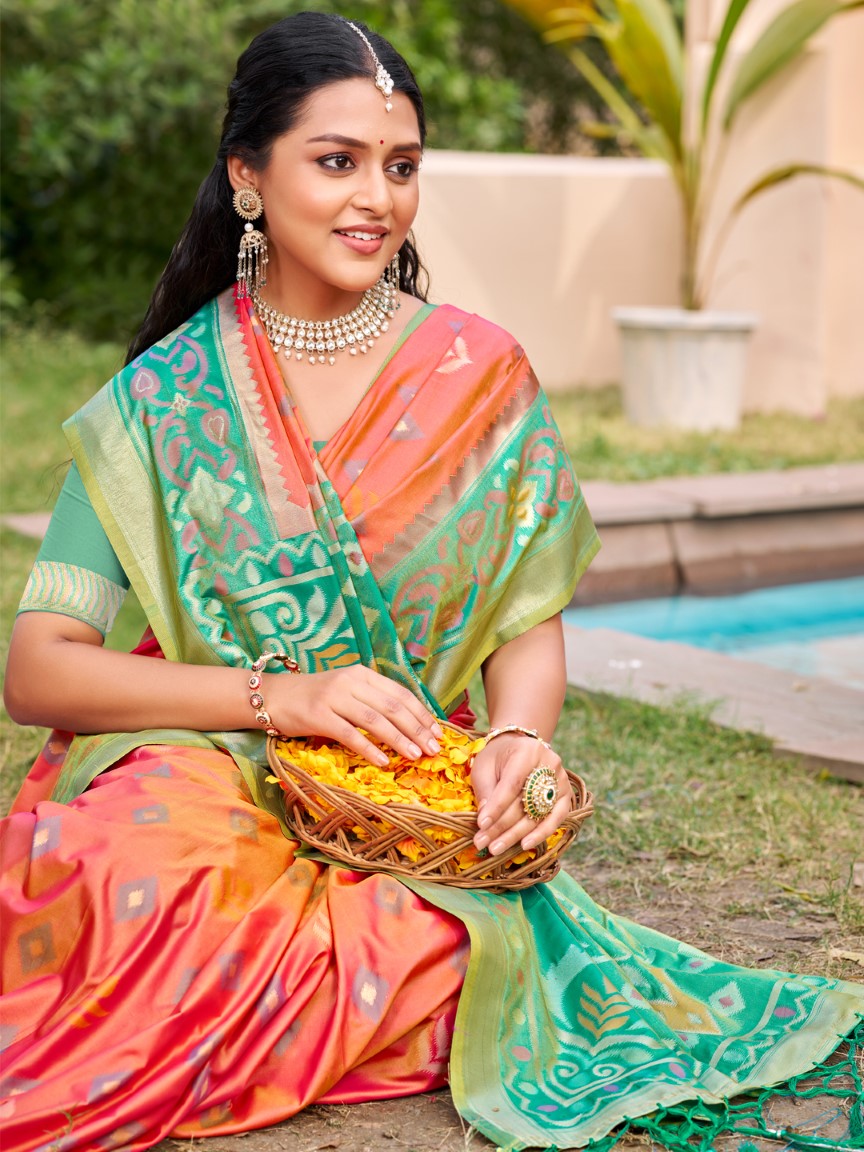 Anaita Coral Silk Saree With Blouse Piece - Distacart