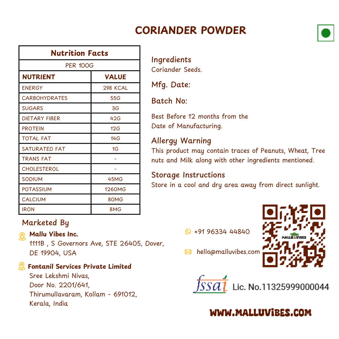 Mallu Vibes Coriander Powder - Distacart