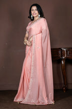 Morchari Peach Chiffon Hand Embroidery Saree Stitched Blouse - Distacart
