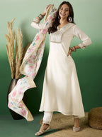 Sangria Embroidered A-Line Kurta With Trousers & Dupatta