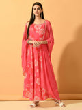 Myshka Women's Pink Festive Flared Anarkali Kurta With Dupatta sets