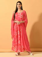 Myshka Women's Pink Festive Flared Anarkali Kurta With Dupatta sets
