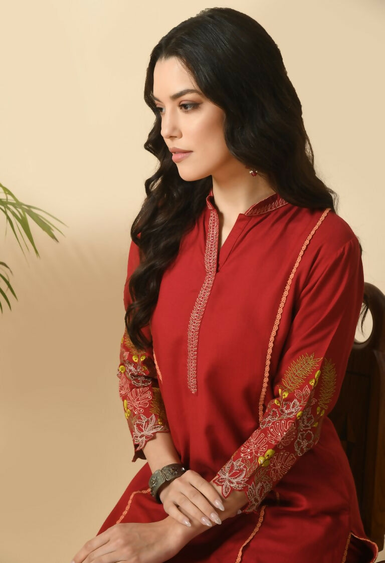 Joban Fashion Maroon Cotton Rayon Kurta Set
