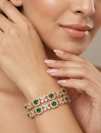 Jewel City Exquisite Emerald & Diamond Gold-Plated Floral Kada Green Bangles - Handcrafted Ethnic Jewelry for Weddings - Distacart