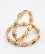Jewel City Exquisite Emerald & Diamond Gold-Plated Floral Kada Multi-Color Bangles - Handcrafted Ethnic Jewelry for Weddings - Distacart