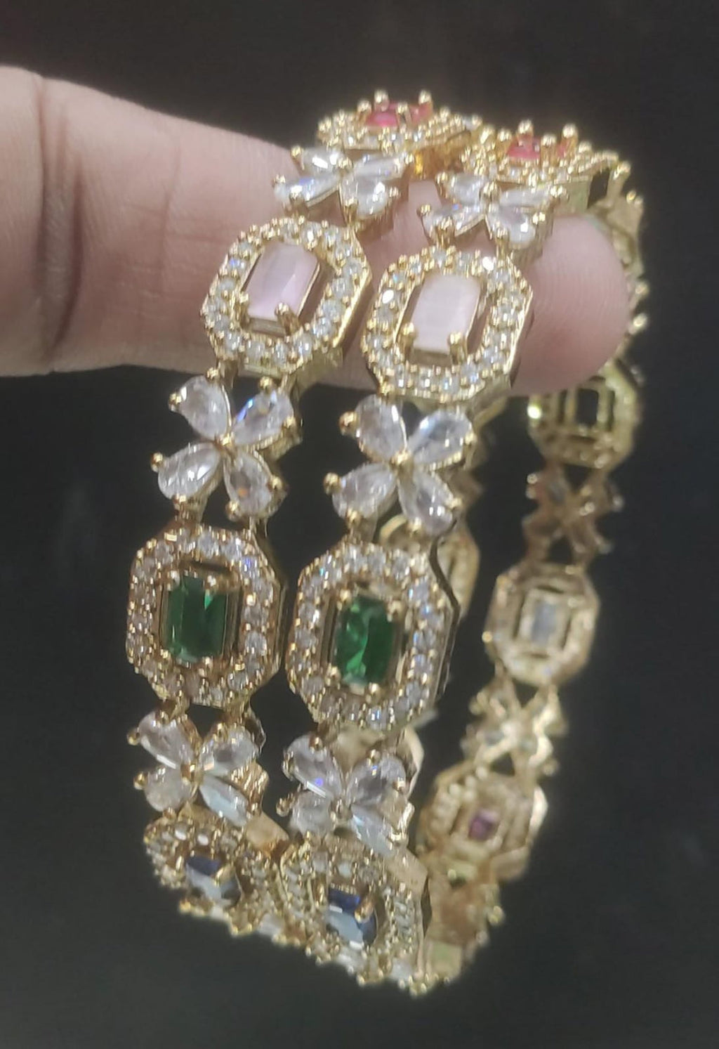 Jewel City Exquisite Emerald & Diamond Gold-Plated Floral Kada Multi-Color Bangles - Handcrafted Ethnic Jewelry for Weddings - Distacart