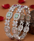 Jewel City Exquisite Emerald & Diamond Gold-Plated Floral Kada Bangles - Handcrafted Ethnic Jewelry for Weddings - Distacart