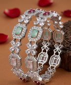 Jewel City Exquisite Emerald & Diamond Gold-Plated Floral Kada Bangles - Handcrafted Ethnic Jewelry for Weddings - Distacart