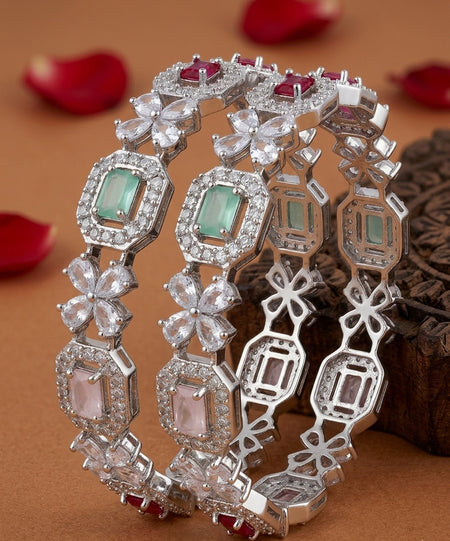 Jewel City Exquisite Emerald & Diamond Gold-Plated Floral Kada Bangles - Handcrafted Ethnic Jewelry for Weddings