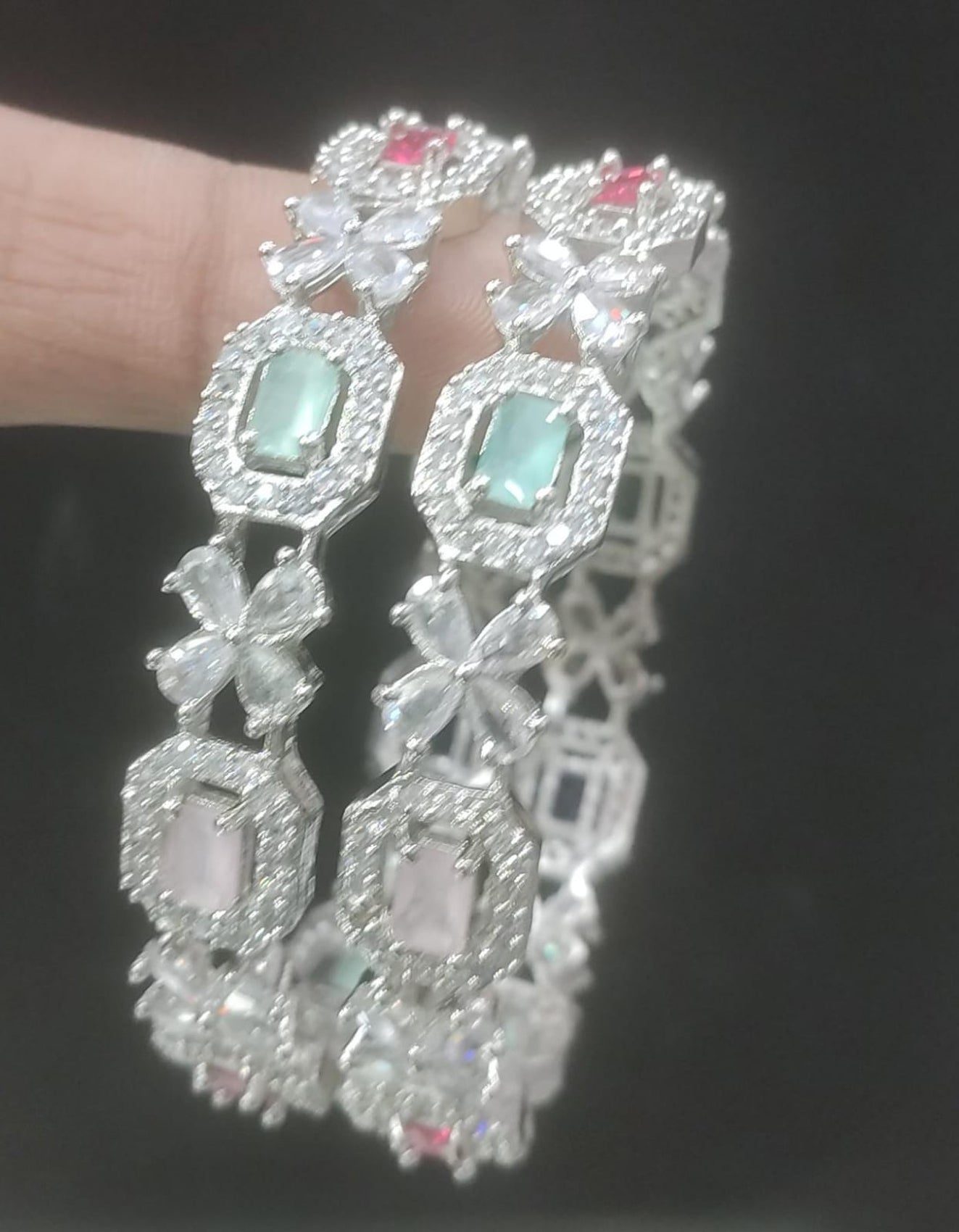 Jewel City Exquisite Emerald & Diamond Gold-Plated Floral Kada Bangles - Handcrafted Ethnic Jewelry for Weddings - Distacart