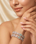 Jewel City Exquisite Emerald & Diamond Gold-Plated Floral Kada Bangles - Handcrafted Ethnic Jewelry for Weddings - Distacart