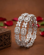 Jewel City Exquisite Emerald & Diamond Rhodium-Plated Floral Kada White Bangles - Handcrafted Ethnic Jewelry for Weddings - Distacart