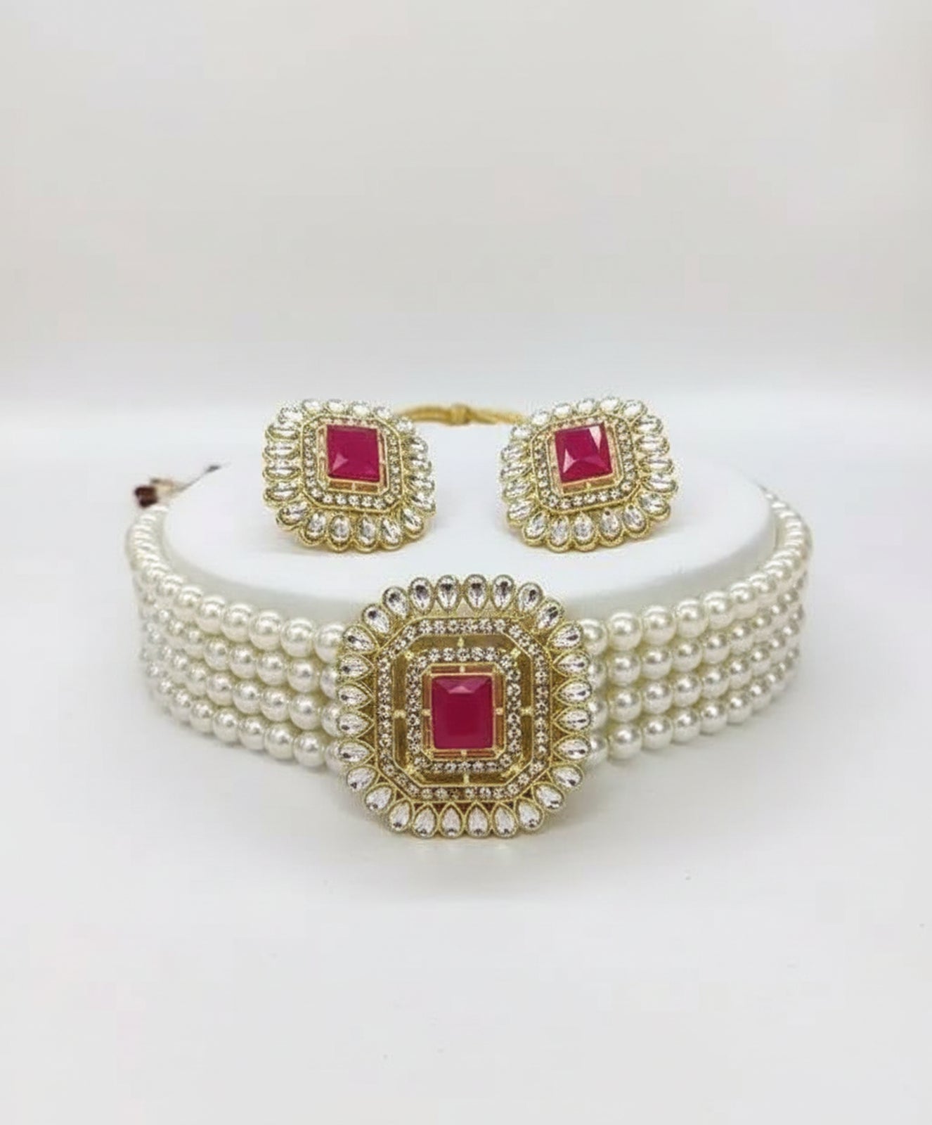 Jewel City Traditional Gold-Plated Multi-Layered Pearl Choker Necklace Set & Earrings Indian Ethnic Wedding Jewelry