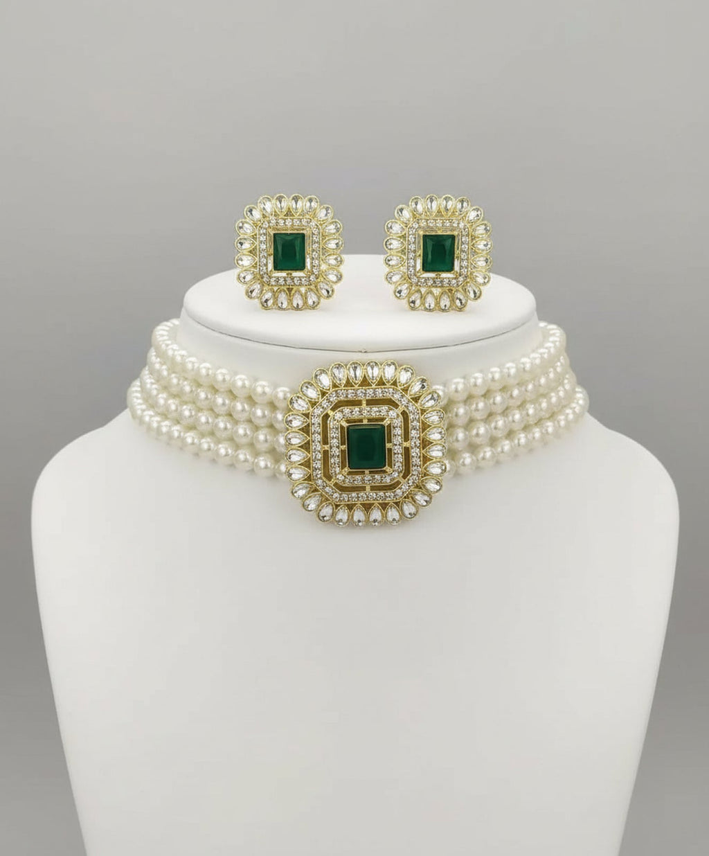 Jewel City Traditional Gold-Plated Multi-Layered Pearl Choker Necklace Set & Earrings Indian Ethnic Wedding Jewelry