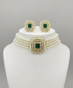 Jewel City Traditional Gold-Plated Multi-Layered Pearl Choker Necklace Set & Earrings Indian Ethnic Wedding Jewelry