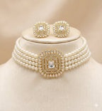 Jewel City Traditional Gold-Plated Multi-Layered Pearl Choker Necklace Set & Earrings Indian Ethnic Wedding Jewelry