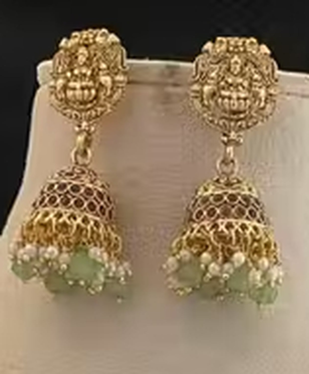 Jewel City Traditional Handcrafted Gold-Plated Lakshmi Temple Necklace Set with Green Beads and Earrings Ethnic Bridal Jewelry Set