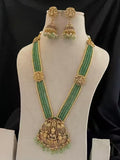 Jewel City Traditional Handcrafted Gold-Plated Lakshmi Temple Necklace Set with Green Beads and Earrings Ethnic Bridal Jewelry Set