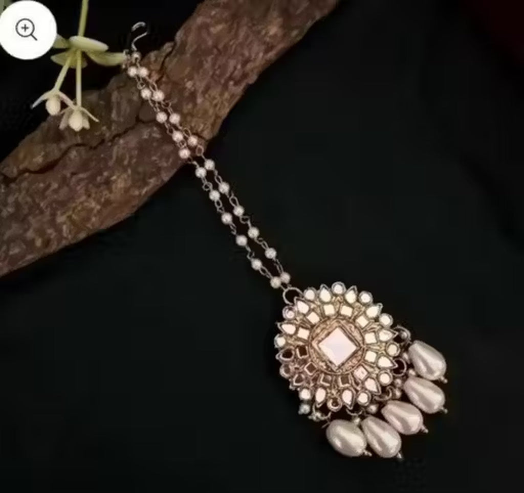 Jewel City Traditional Handcrafted Kundan Pearl Jhumka Drop Earrings And Maang Tikka Set - Distacart