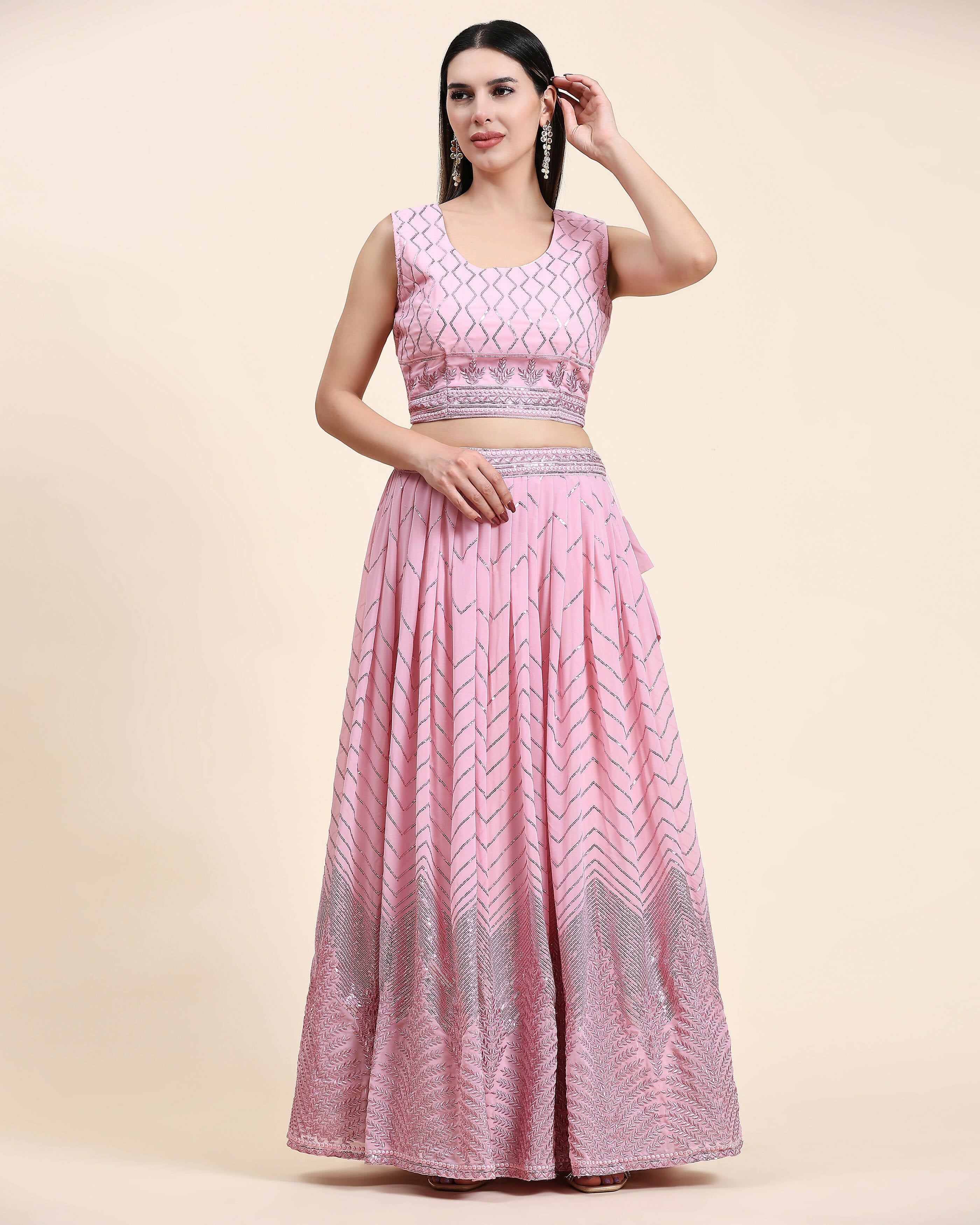 Pink Pure Viscose Georgette Sequence Embroidery work Lehenga Choli with Dupatta - Aakriti