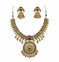 Jewel City Traditional Gold-Plated Temple Necklace Set with Jhumka Earrings for Bridal & Festive Wear