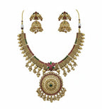 Jewel City Traditional Gold-Plated Temple Necklace Set with Jhumka Earrings for Bridal & Festive Wear