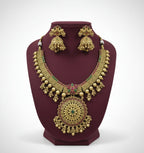 Jewel City Traditional Gold-Plated Temple Necklace Set with Jhumka Earrings for Bridal & Festive Wear