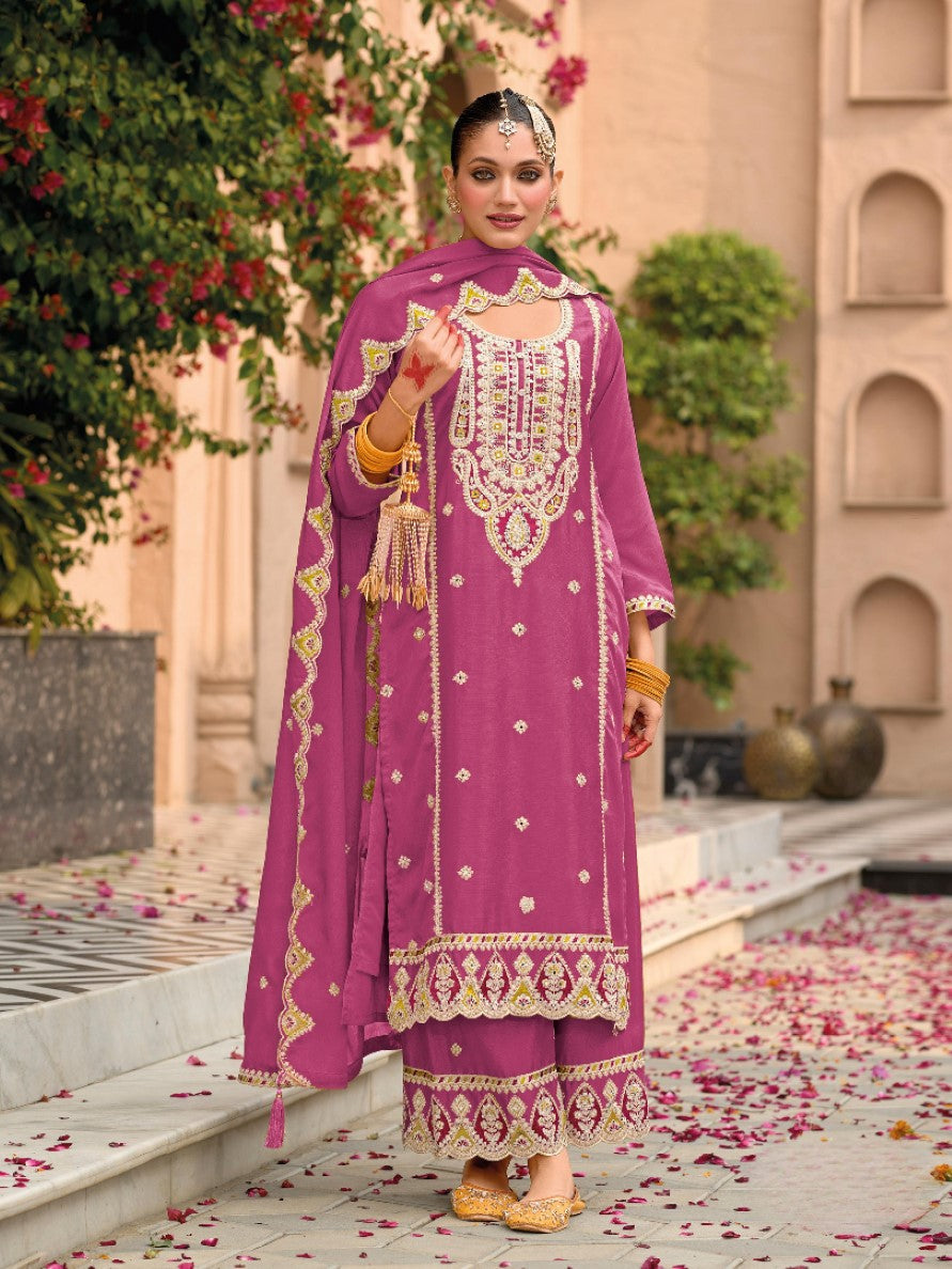 Anaita Pink Premium Embroidered Chiffon Salwar Suit - Distacart