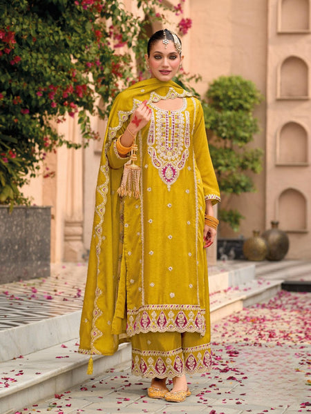 Anaita Yellow Premium Embroidered Chiffon Salwar Suit