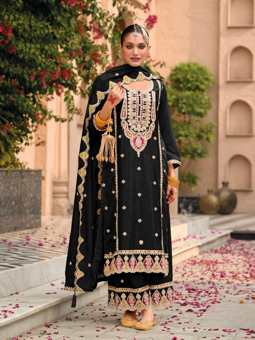 Anaita Black Premium Embroidered Chiffon Salwar Suit - Distacart
