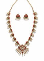 Jewel City Traditional Gold-Plated Red Green Pearl Necklace Set for Women | Ethnic Bridal Jewelry