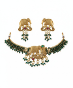 Jewel City Exquisite Handcrafted Elephant Motif Green Jewelry Set - Where Tradition Meets Elegance