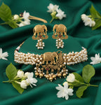 Jewel City Exquisite Handcrafted Elephant Motif White Pearl Jewelry Set - Where Tradition Meets Elegance