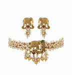 Jewel City Exquisite Handcrafted Elephant Motif White Pearl Jewelry Set - Where Tradition Meets Elegance