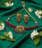 Jewel City Exquisite Handcrafted Elephant Motif Red Beaded Jewelry Set - Where Tradition Meets Elegance