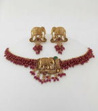 Jewel City Exquisite Handcrafted Elephant Motif Red Beaded Jewelry Set - Where Tradition Meets Elegance