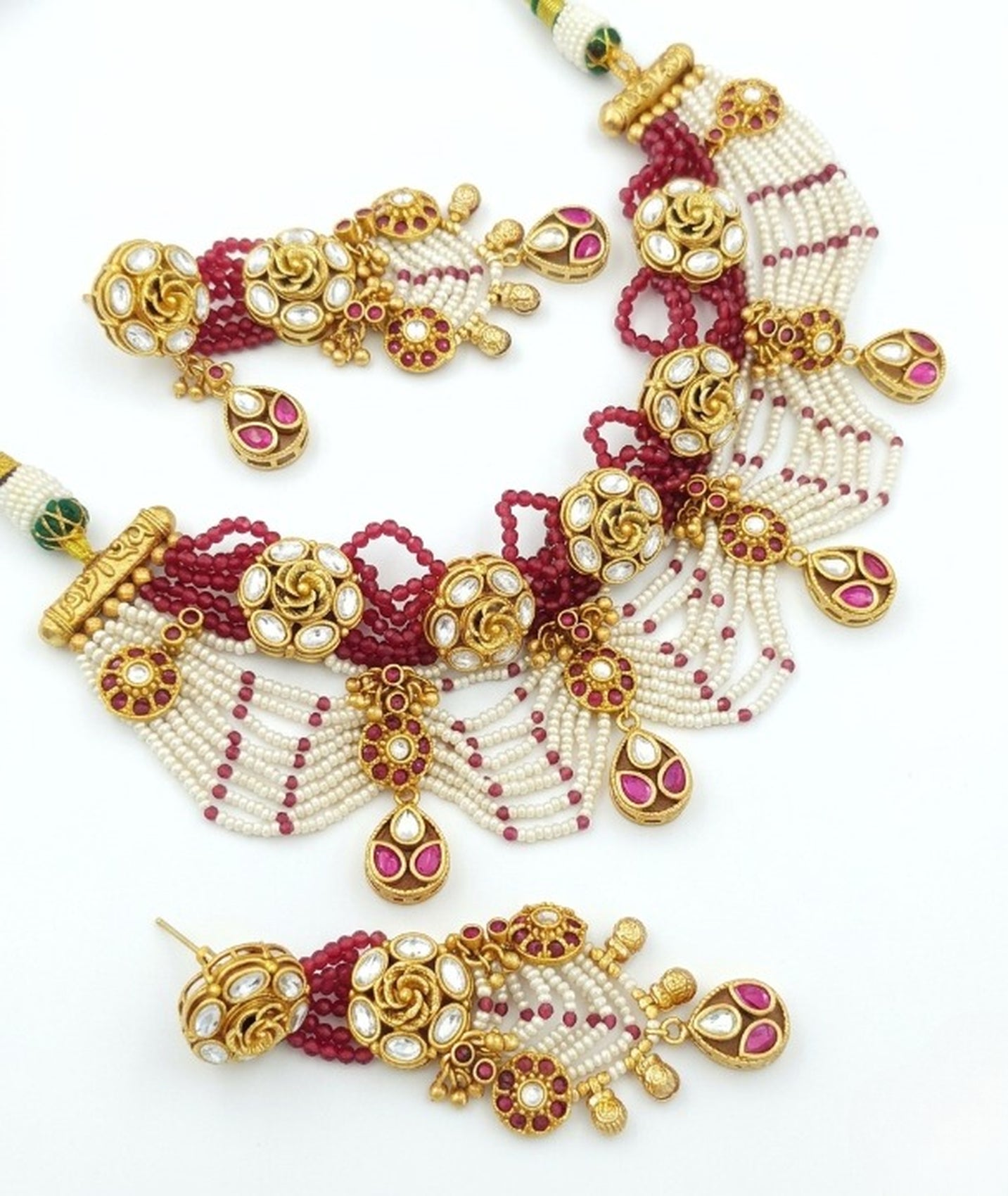 Jewel City Handcrafted Kundan & Ruby Bead Choker Set | Traditional Indian Gold-Plated Bridal Jewelry - Distacart