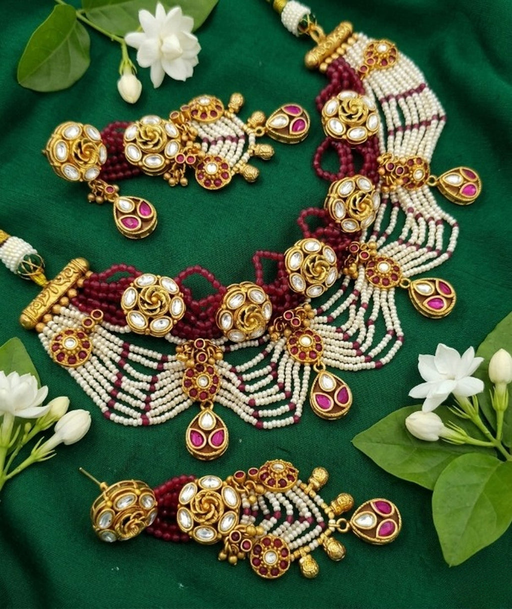 Jewel City Handcrafted Kundan & Ruby Bead Choker Set | Traditional Indian Gold-Plated Bridal Jewelry - Distacart