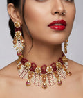 Jewel City Handcrafted Kundan & Ruby Bead Choker Set | Traditional Indian Gold-Plated Bridal Jewelry - Distacart