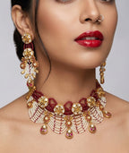 Jewel City Handcrafted Kundan & Ruby Bead Choker Set | Traditional Indian Gold-Plated Bridal Jewelry - Distacart