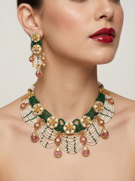 Jewel City Exquisite Kundan & Pearl Haar Set: Traditional Gold-Plated Choker for Weddings & Festivals