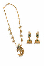 Jewel City Traditional Temple Gold-Plated Peacock Necklace Set with Pearls & Jhumka Earrings