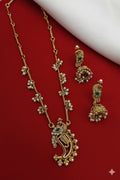 Jewel City Traditional Temple Gold-Plated Peacock Necklace Set with Pearls & Jhumka Earrings
