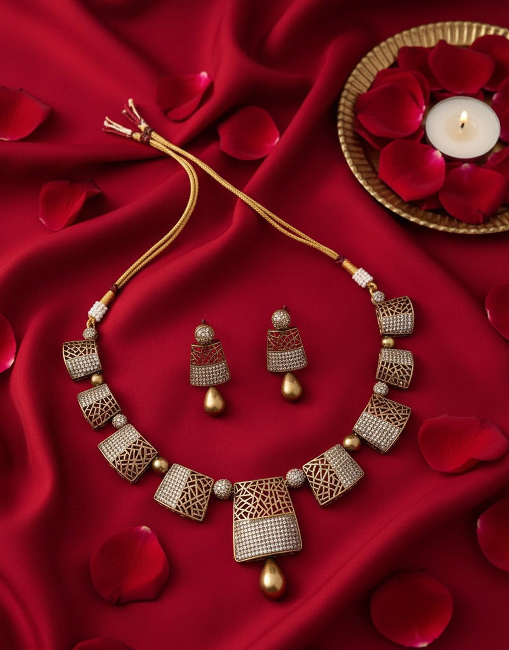 Jewel City Stunning Traditional Gold-Plated Choker Necklace Set
