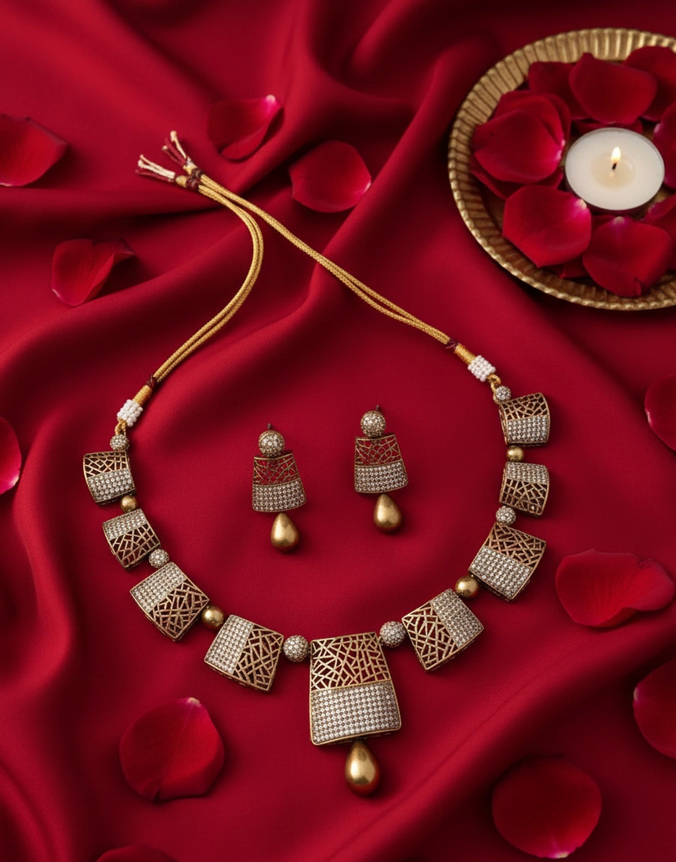 Jewel City Stunning Traditional Gold-Plated Choker Necklace Set