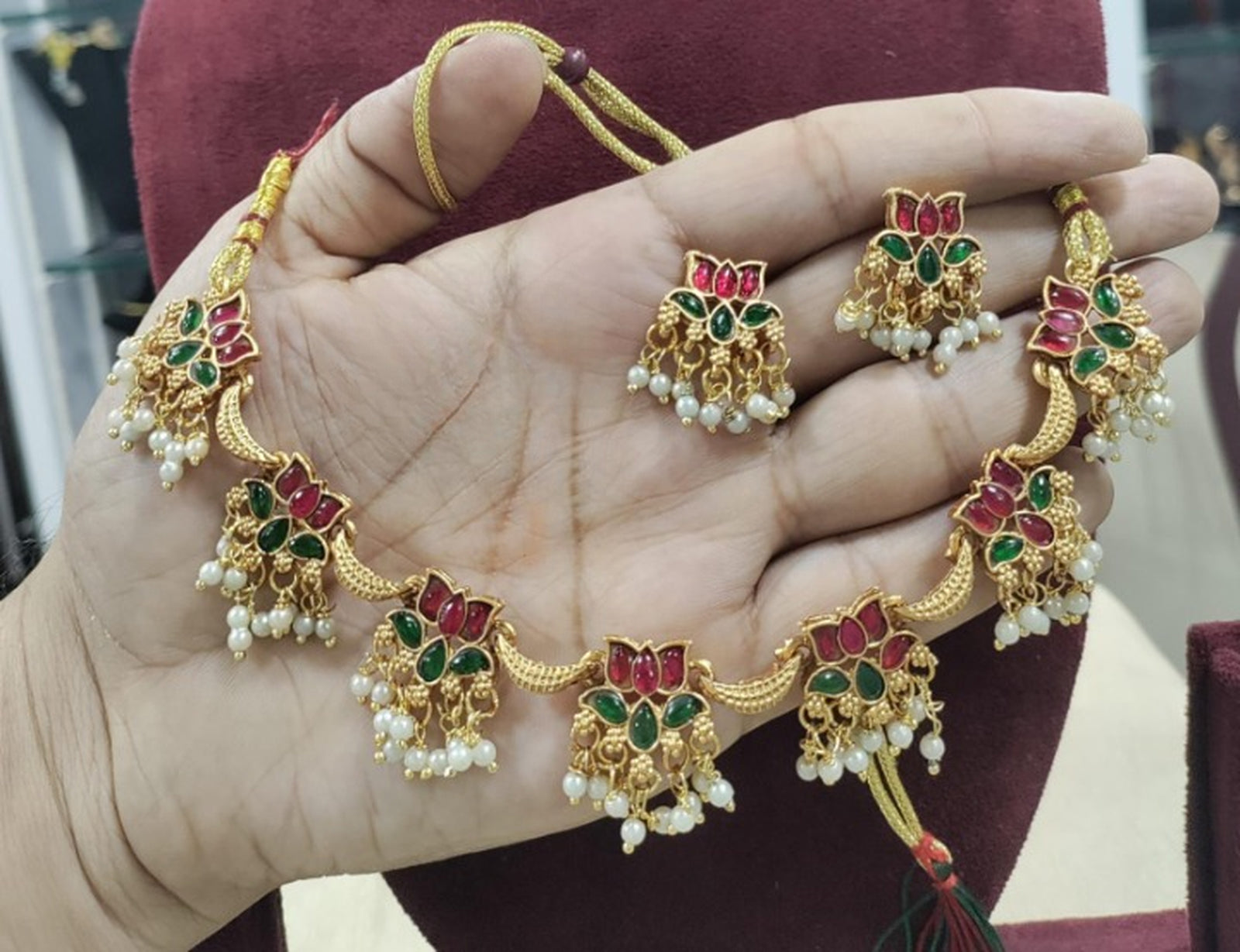 Jewel City Traditional Gold-Plated Lotus Necklace Set with Pearls for Women – Ethnic Wedding & Festive Jewelry